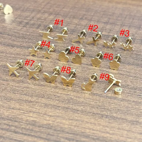 18K Vergoldete Edelstahl Ohrstecker Mit Flacher Rückseite Für Damen Minimalistisch Herz Stern Blume Flugzeug Katze Schmuck
