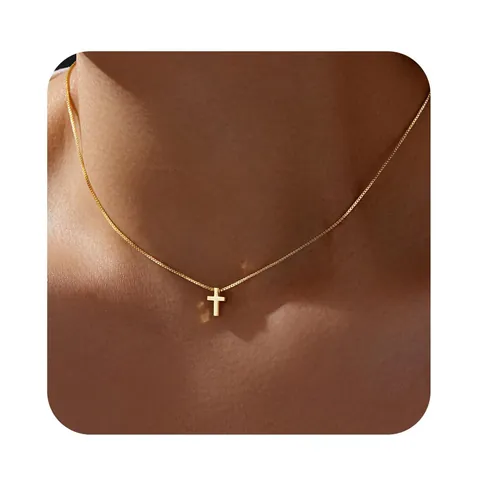 Collana con Pendente a Croce in Acciaio Inossidabile Minimalista per Uomo Donna Catena Veneziana Placcata Oro Argento Gioielli Cristiani Regalo