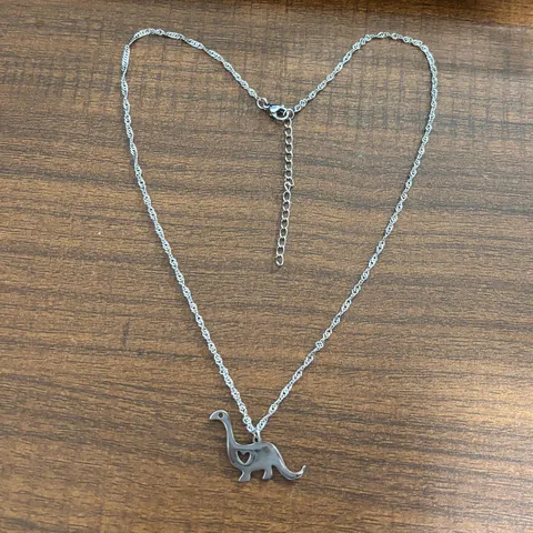 Stainless Steel Hollow Heart Dinosaur Pendant Necklace For Women Kids Gold Silver Color Cute Animal Jewelry Everyday Daily Gift