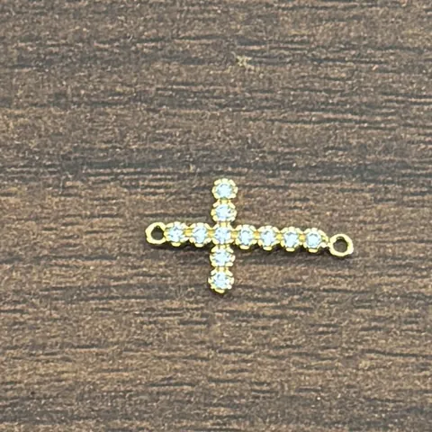 Brass 18K Gold Plated Cubic Zirconia Cross Pendant Connector For DIY Jewelry Making Religious Christian Charm Accessories