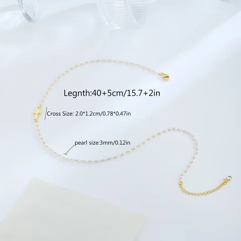 Stainless Steel Imitation Pearl Beaded Cross Pendant Necklace For Women Elegant 18K Gold Silver Plated Minimalist Jewelry