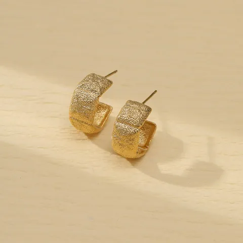 Stainless Steel Stud Earrings 18K Gold Plated Frosted Texture Geometric Arched Heart Oval Elegant For Women