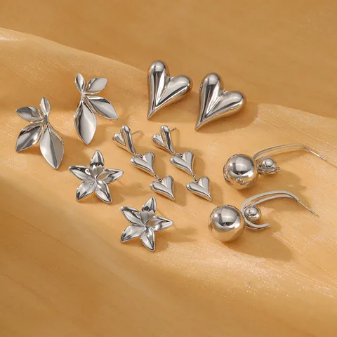Pendientes de Botón y Colgantes de Acero Inoxidable Corazón Hoja Flor Triple Corazón Doble Bola Oro Plata Mujer Joyería