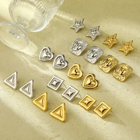 Minimalist Stainless Steel Geometric Earrings For Women Heart Star Square Triangle Shape Gold Silver Plated Fashion Jewelry