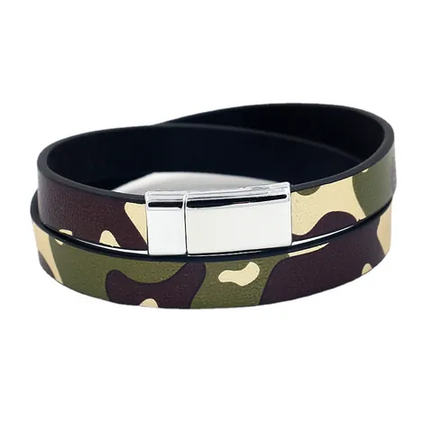 Camouflage Double Wrap PU Leather Bracelet With Stainless Steel Magnetic Buckle For Men Women Military Casual Jewelry