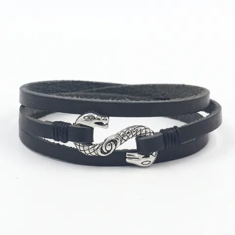 Vintage Punk Herenarmband van Koeienhuid S-Vormige Legering Slangenkop Dubbellaags Wikkelarmband voor Heren Sieraden Cadeau