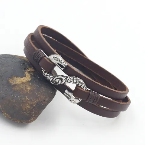 Vintage Punk Herenarmband van Koeienhuid S-Vormige Legering Slangenkop Dubbellaags Wikkelarmband voor Heren Sieraden Cadeau