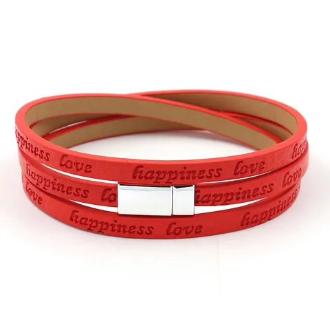 Fashion PU Leather Wrap Bracelet For Women With Magnetic Clasp Inspirational Letter Print Multilayer Jewelry Gift