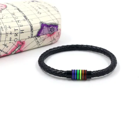 Handmade Woven Cowhide Leather Bracelet For Men Women With Rainbow Magnetic Buckle LGBTQ Pride Jewelry Casual Punk Wristband