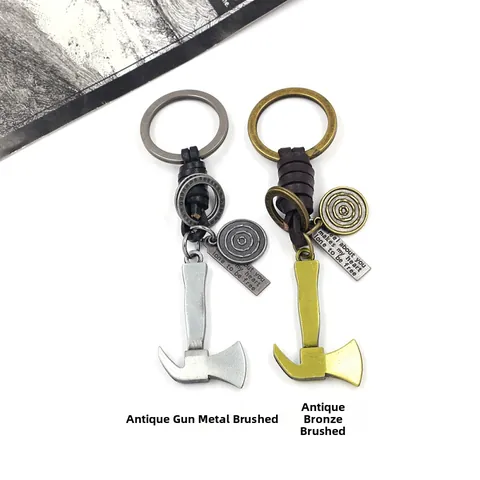Llavero Retro de Aleación con Forma de Hacha y Cordón de Cuero de Vaca Tejido a Mano Estilo Punk Industrial para Hombre Regalo Creativo