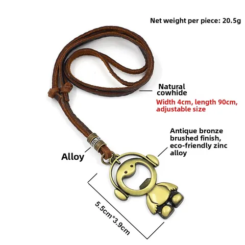 Vintage Alloy Headphone Boy Pendant Necklace With Adjustable Cowhide Leather Cord Multifunctional Bottle Opener Jewelry
