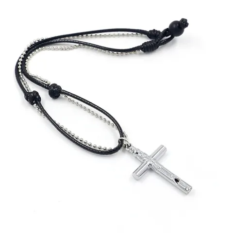 Punk Cross Whistle Pendant Necklace For Men Women Double Layer Wax Cord Bead Chain Gothic Streetwear Hip Hop Alloy Jewelry Gift