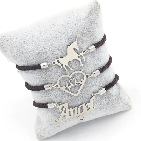 Minimalistische Roestvrijstalen Hart ECG Milaan Touw Armband Voor Dames Heren Verstelbare Geweven Koord Vriendschap Letter Ster Engel Charm Sieraden