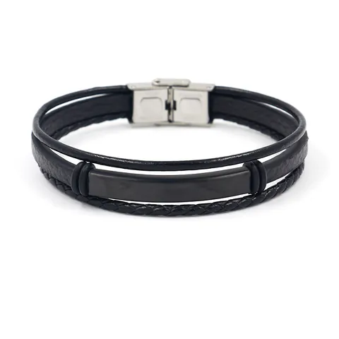 Men's Multi-layer Leather Stainless Steel Bracelet Braided Rope Bangle With Geometric Metal Plate Personalized Jewelry Gift