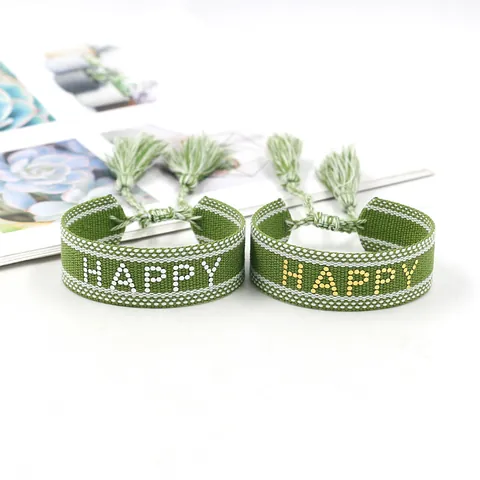 Boheems Geweven Vriendschapsarmband Polyester Aluminium Geborduurde Letters Verstelbare Kwastjes Polsband Casual Sieraden