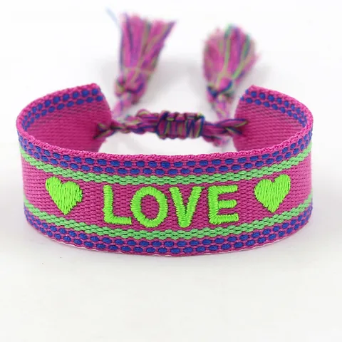 Bohemian Handgewebtes Armband Für Damen Herren Verstellbar Polyester Stickerei Buchstabe Herz Quaste Freundschaftsarmband Ethno Schmuck
