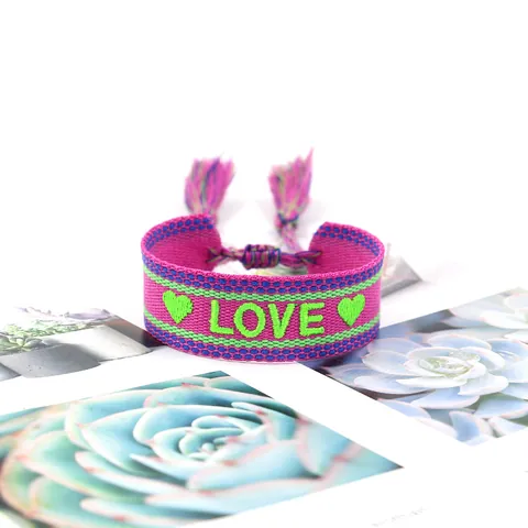 Bohemian Handgewebtes Armband Für Damen Herren Verstellbar Polyester Stickerei Buchstabe Herz Quaste Freundschaftsarmband Ethno Schmuck