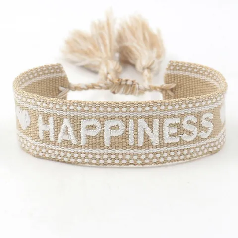Boheems Gevlochten Borduurwerk Vriendschapsarmband Happiness Love Letter Kwast Verstelbare Polsband Vrouwen Mode Sieraden Cadeau