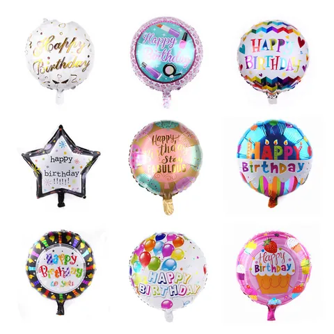 Happy Birthday Aluminum Foil Mylar Balloon Round Star Shaped Reusable Inflatable Party Decoration For Birthday Celebration