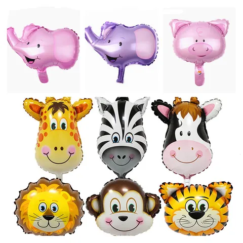 Mini Animal Head Foil Balloons Cartoon Tiger Monkey Lion Aluminum Film Helium Balloons For Birthday Party Decoration