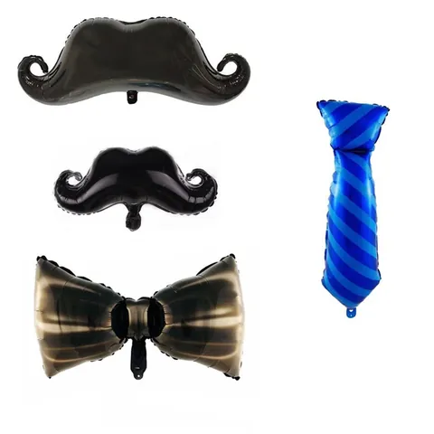 Ballon en Aluminium Fête des Pères Forme Moustache Cravate Décoration Métallique pour Anniversaire Hommes Fête Événement