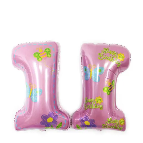 Number 1 Aluminum Film Balloon First Birthday Party Decoration Cartoon Bear Butterfly Printed Foil Balloon For Kids