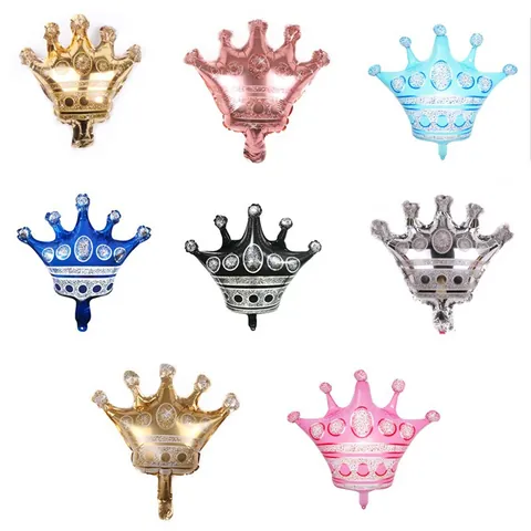 Mini Metallic Crown Foil Balloon Aluminum Film Balloon For Birthday Party Wedding Festive Decor Gold Silver Pink Blue Black