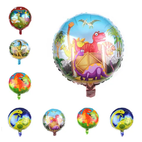 Round Aluminum Foil Dinosaur Theme Balloon Cartoon Animal Pattern Inflated Balloon For Children Birthday Party Supplies
