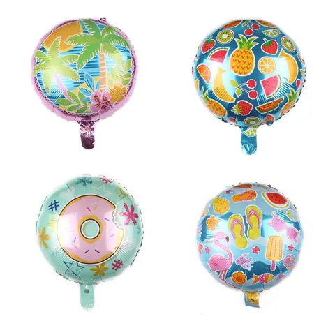 Round Aluminum Foil Balloon Cartoon Fruit Palm Tree Donut Summer Tropical Theme Party Birthday Event Decoration Supplies