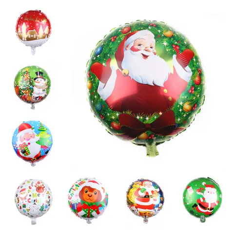 Christmas Aluminum Foil Balloon Round Santa Claus Snowman Reindeer Pattern Festive Party Decoration Balloon For Holiday