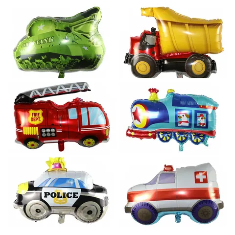 Ballons en Aluminium de Véhicule de Dessin Animé Char d'Assaut Autobus Scolaire Train de Pompier Police Fête