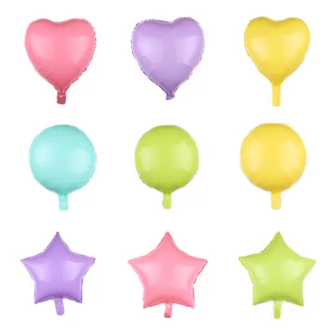 Globos de Papel de Aluminio Color Macarrón 18 Pulgadas Corazón Estrella Globos Mylar para Decoración de Fiesta de Boda Cumpleaños