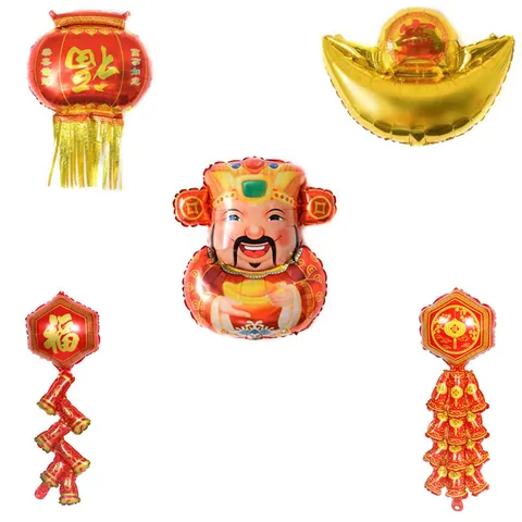 Chinesisches Neujahr Folienballons Gott des Reichtums Goldener Sycee Laterne Feuerwerk Mylar Ballons Mondneujahr Festival Party Dekorationen Heimtextilien