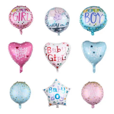 Aluminum Foil Balloon Baby Shower Gender Reveal Round Heart Star Shape Boy Girl Birthday Party Decoration