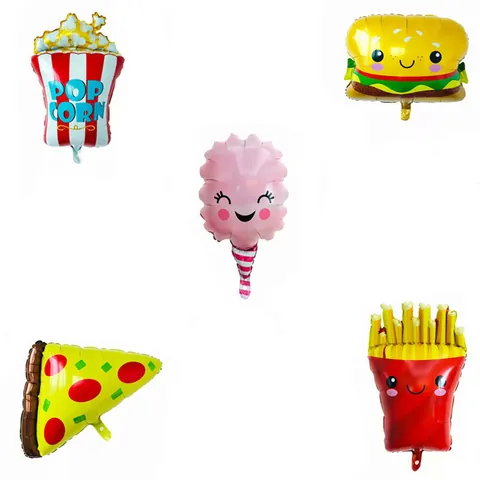 Globos de Papel de Aluminio de la Serie de Alimentos Pizza Hamburguesa Papas Fritas Palomitas de Maíz Malvavisco Para Decoración de Fiesta