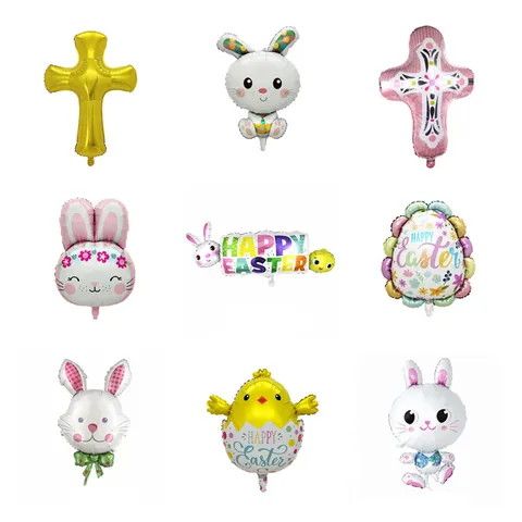 Ballons en Aluminium Lapin Poussin Œuf de Pâques Forme de Croix Ballon Métallique pour Baptême Décoration de Fête d'Anniversaire Fournitures de Célébration Religieuse