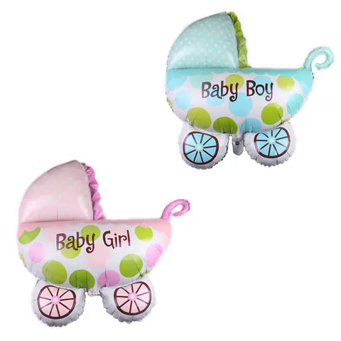 Baby Stroller Foil Balloon Baby Boy Girl Shower First Birthday Party Decoration Helium Aluminum Foil Balloon Baby Carriage Shape Polka Dot
