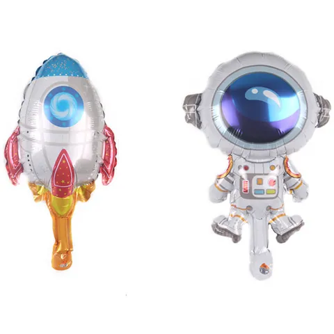 Mini Cartoon Rocket Astronaut Aluminum Foil Balloons Space Theme Birthday Party Decorations For Kids Celebration