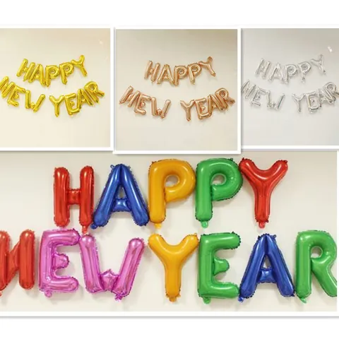 Μπαλόνια Γράμματα Happy New Year από Μεταλλικό Φιλμ Αλουμινίου για Διακόσμηση Πάρτι Πρωτοχρονιάς Χρυσό Ασημί