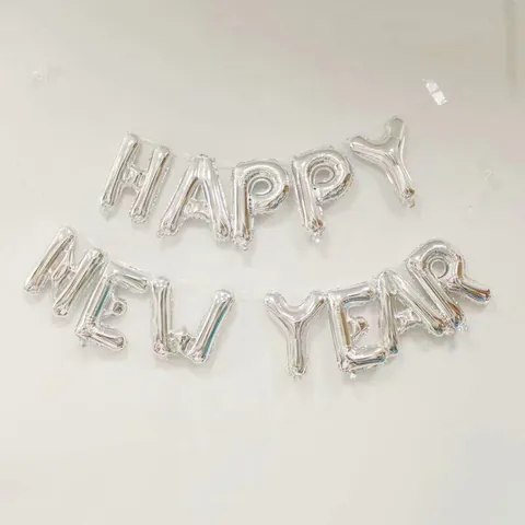 Μπαλόνια Γράμματα Happy New Year από Μεταλλικό Φιλμ Αλουμινίου για Διακόσμηση Πάρτι Πρωτοχρονιάς Χρυσό Ασημί