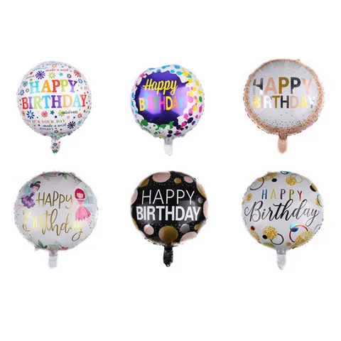 Round Happy Birthday Aluminum Foil Balloon Metallic Mylar Balloons For Birthday Party Celebration Decoration