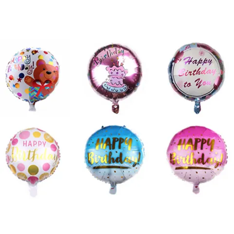 18 Inch Round Happy Birthday Aluminum Foil Balloon Cartoon Bear Cake Pattern Inflatable Party Decoration For Birthday Celebration