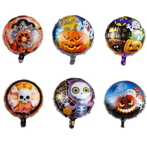 Palloncino in Pellicola di Alluminio Halloween 18 Pollici Teschio Zucca Fantasma Rotondo Decorazione per Feste