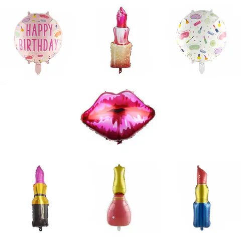 Lipstick Lips Nail Polish Aluminum Foil Balloons For Valentine's Day Birthday Party Decoration Makeup Theme Mylar Balloons