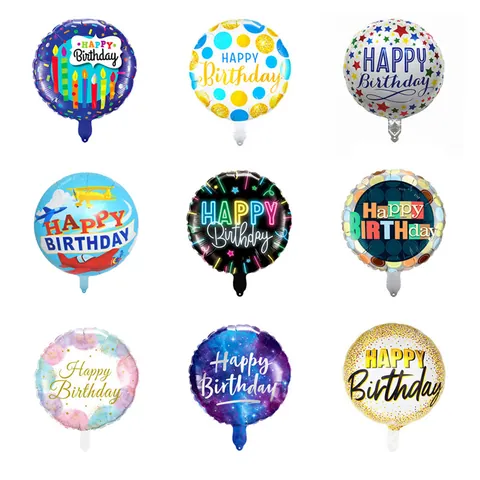 Round Happy Birthday Aluminum Foil Balloon Metallic Mylar Party Balloon For Birthday Celebration Event Decoration Supplies