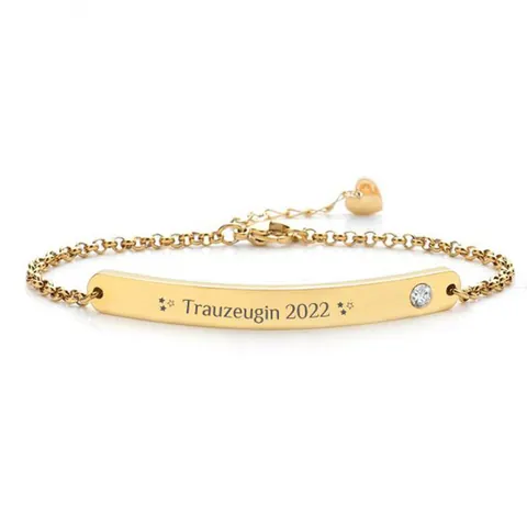 Engraved Stainless Steel Bar Bracelet With Star Zirconia Heart Charm Maid Of Honor Commemorative Wedding Jewelry For Women
