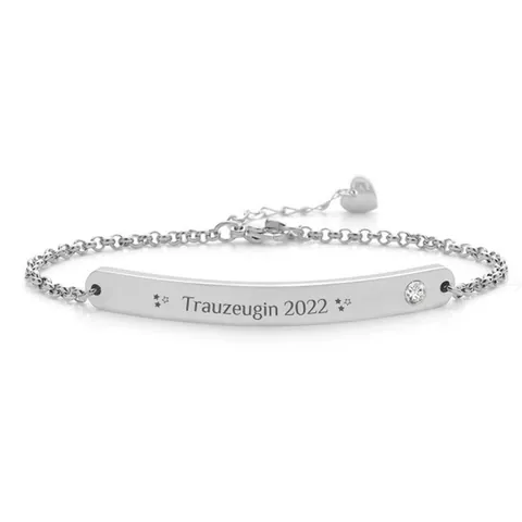 Engraved Stainless Steel Bar Bracelet With Star Zirconia Heart Charm Maid Of Honor Commemorative Wedding Jewelry For Women
