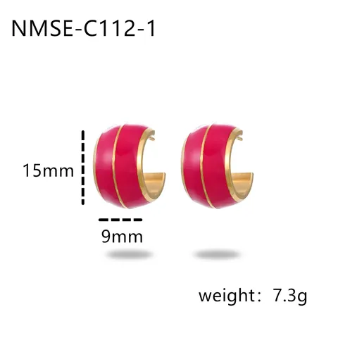 18K Gold Plated Stainless Steel C-Shape Enamel Stud Earrings For Women Vintage Geometric Oil Drip Hoop Earrings Daily Jewelry Gift