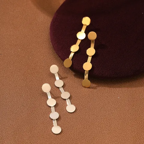 Stainless Steel Snake Bone Chain Round Plate Dangle Earrings 18K Gold Plated Minimalist Geometric Drop Earrings Jewelry