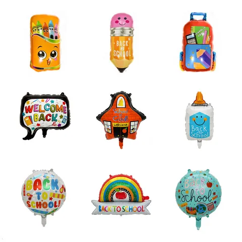 Globo Regreso a Clases de Papel de Aluminio Decoración de Fiesta Forma de Papelería Lápiz Mochila Caja de Crayones Autobús Escolar Decoración de Aula